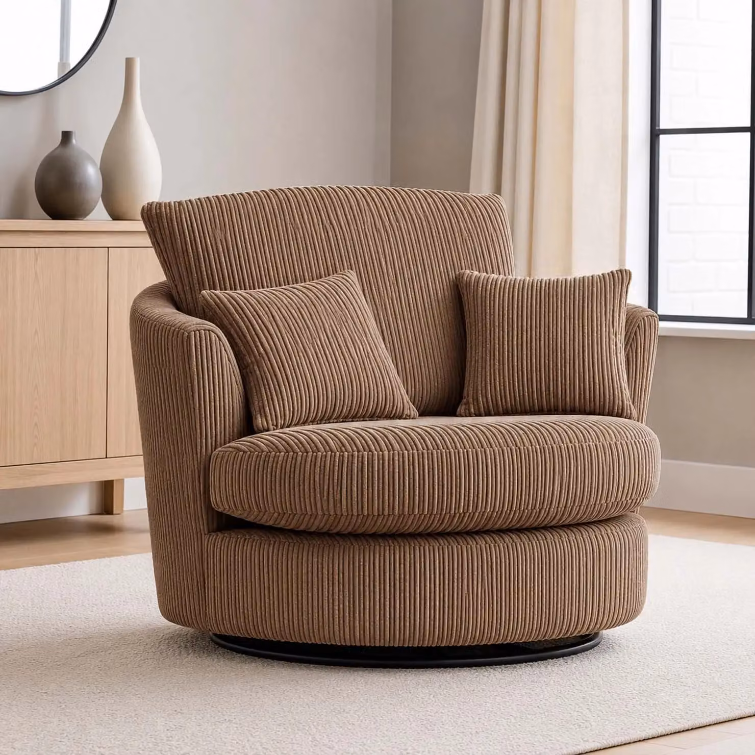 Luxor Living Camel Jumbo Cord Fabric 360 Degree Swivel Tub Chair with Armrests, W/D/H: 80 x 76 x 110 cm – 5