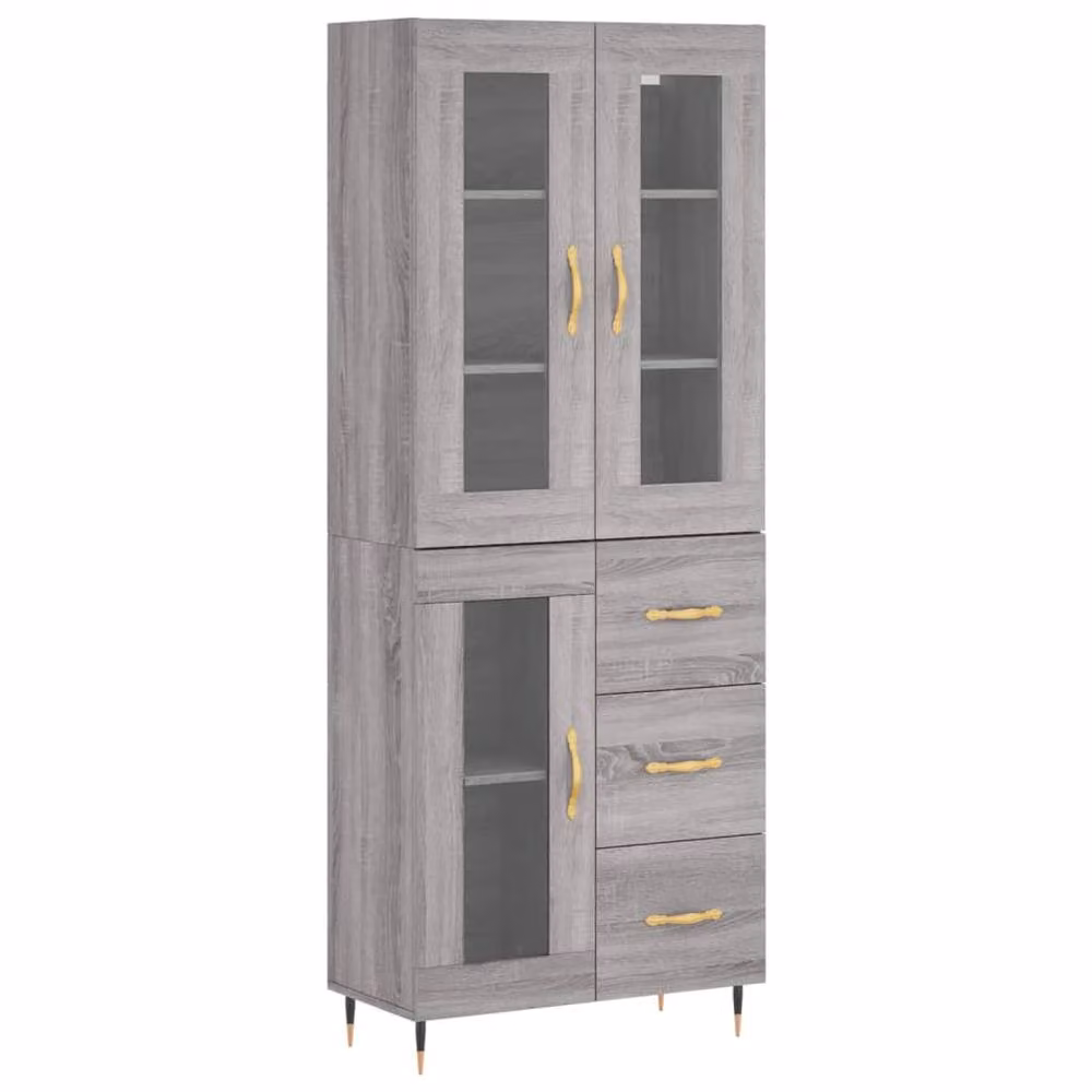 Berkfield Home Grey Sonoma Highboard with Glass Doors and Internal Shelves, W/D/H: 69.5 x 34 x 180 cm – 3
