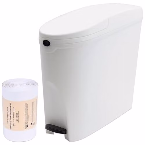 ProKleen White Slimline Pedal Sanitary Bin with Bin Liners, 20 l – 1