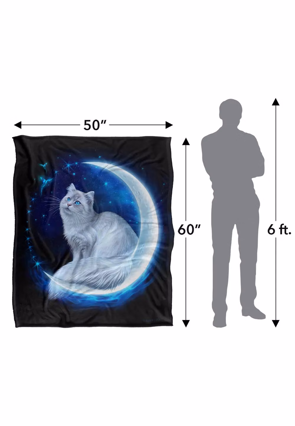 JQ Licensing En Cat In The Moon Silky Touch Super Soft Throw Blanket, White, W/D: 152 x 127 cm – 8