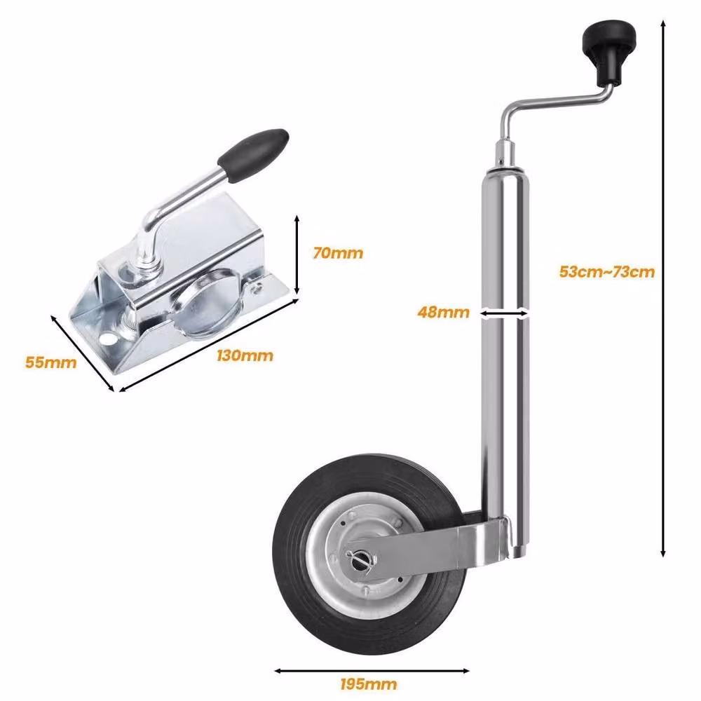 KORVIXA Heavy Duty Jockey Wheel with Clamp and Swivel Rubber Wheel, Silver – 1