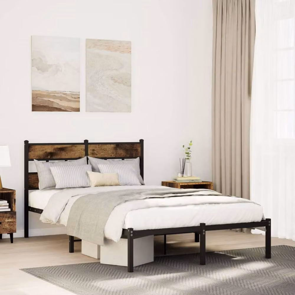 Berkfield Home Metal Bed Frame in Smoked Oak Brown, W/D/H: 120 x 190 cm Small Double – 2