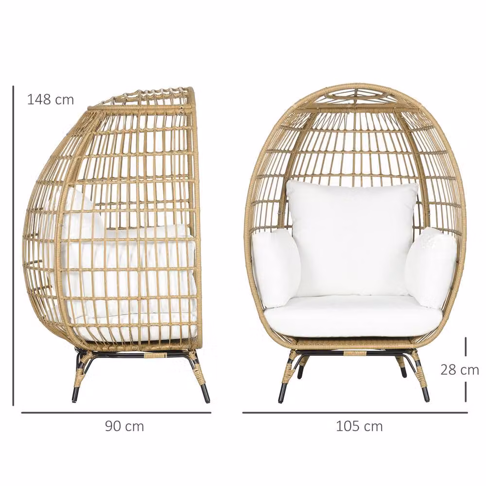 ERGOVEXA Polyrattan Egg Lounge Chair with Cushions and Pillows, Khaki – 2