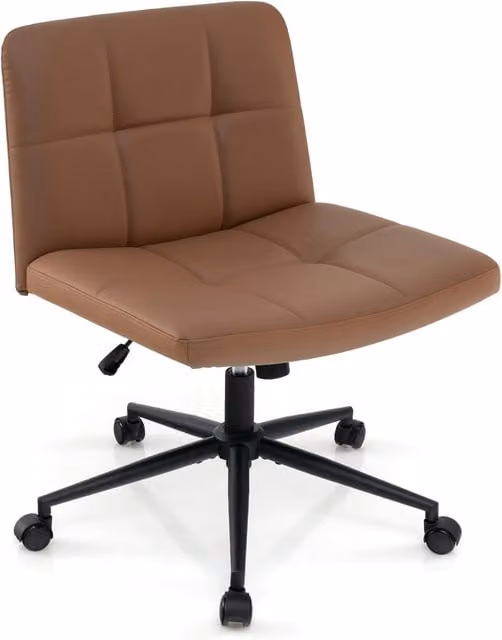 Gymax Brown Upholstered Synthetic Leather Oversized Task Chair with Swivel Castors for Home Office – 1