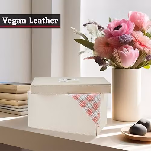 Orsina Elegant Beige Faux Leather CD Storage Box with Lid W: 30.0 cm, D: 17.0 cm, H: 6.8 cm – 4