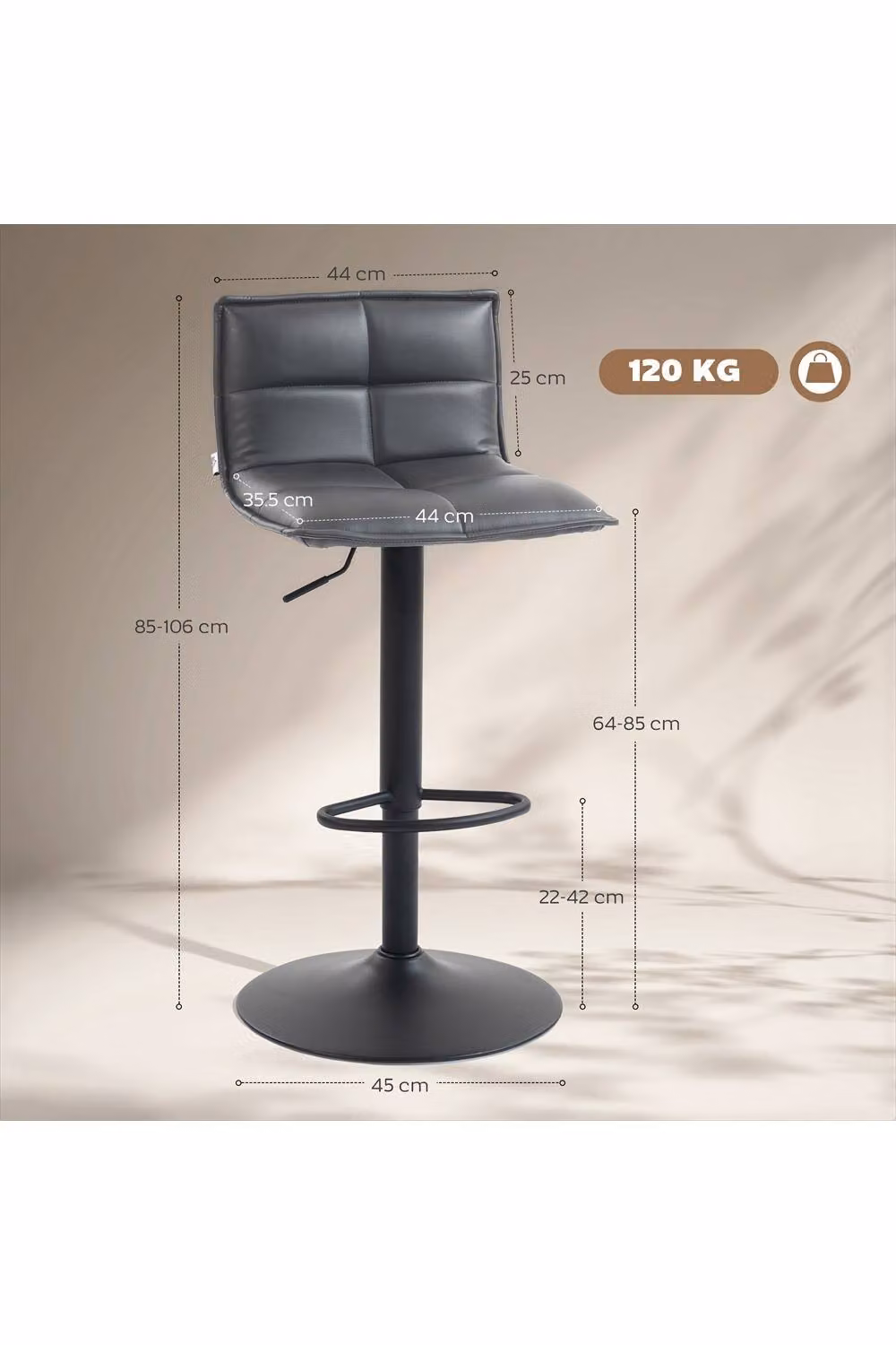 ERGOVEXA Set of Two Modern Grey Faux Leather Swivel Bar Stools with Metal Legs – 2