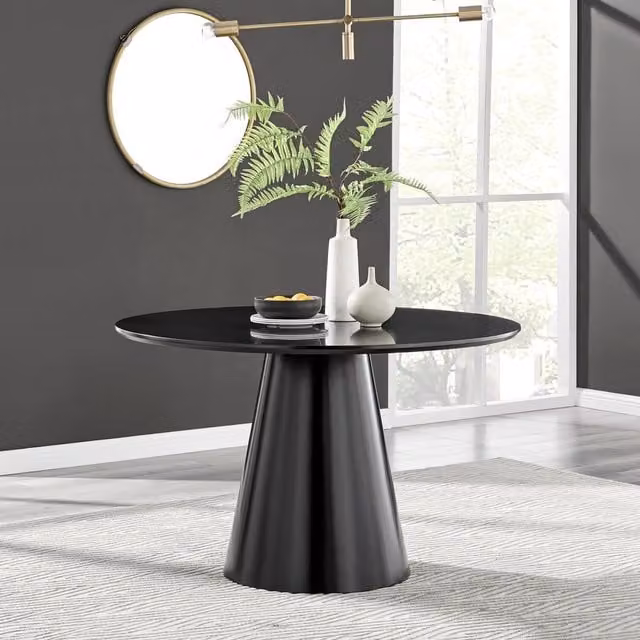 FurnitureboxUK Palma Black Semi-Gloss Round Modern Kitchen Dining Table