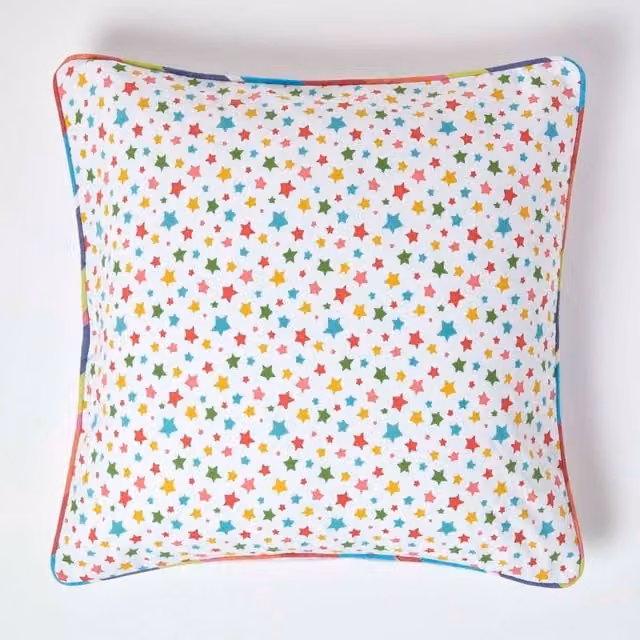 Homescapes Multicolour Stars Cotton Square Cushion Cover, W: 60 cm