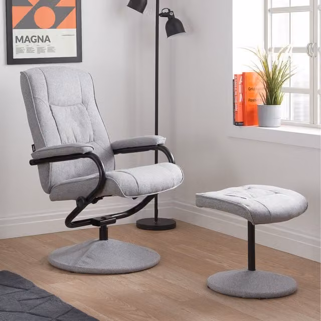 Birlea Memphis Swivel Reclining Chair and Footstool in Grey Fabric