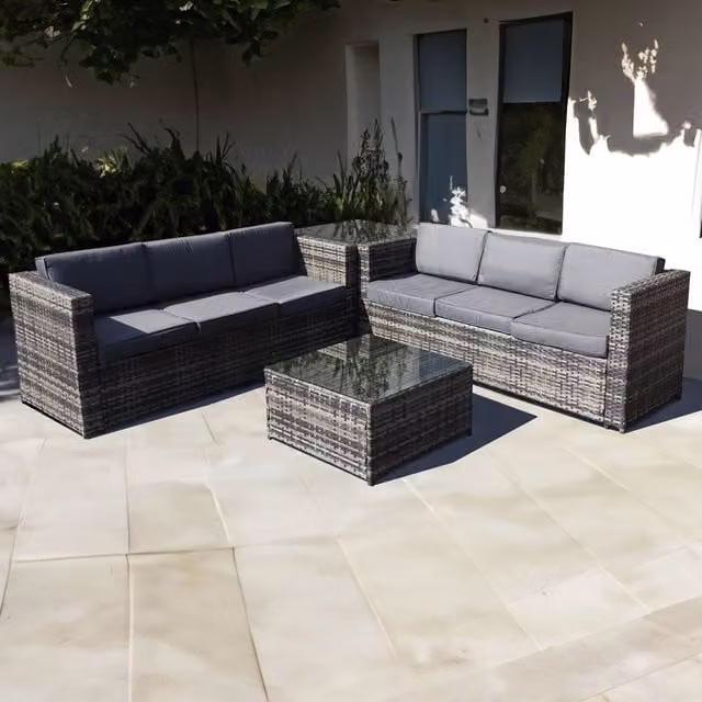 Oseasons Malta 6 Seater Rattan Corner Garden Set in Walnut Grey and Brown with Coffee Table and Cushions – 1