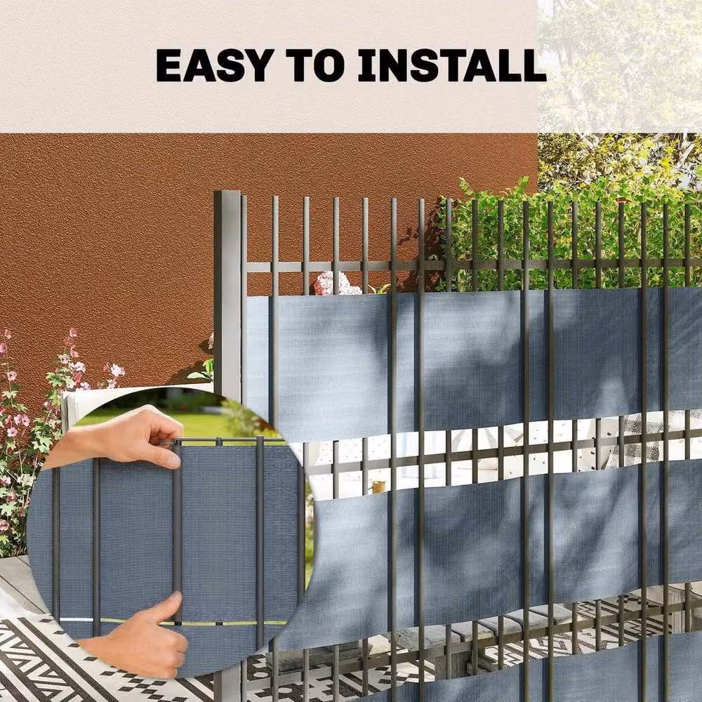Kelvenix 2-Piece Grey PVC Privacy Garden Screen Windbreak Fence with Clamps, 0.6m2 – 3