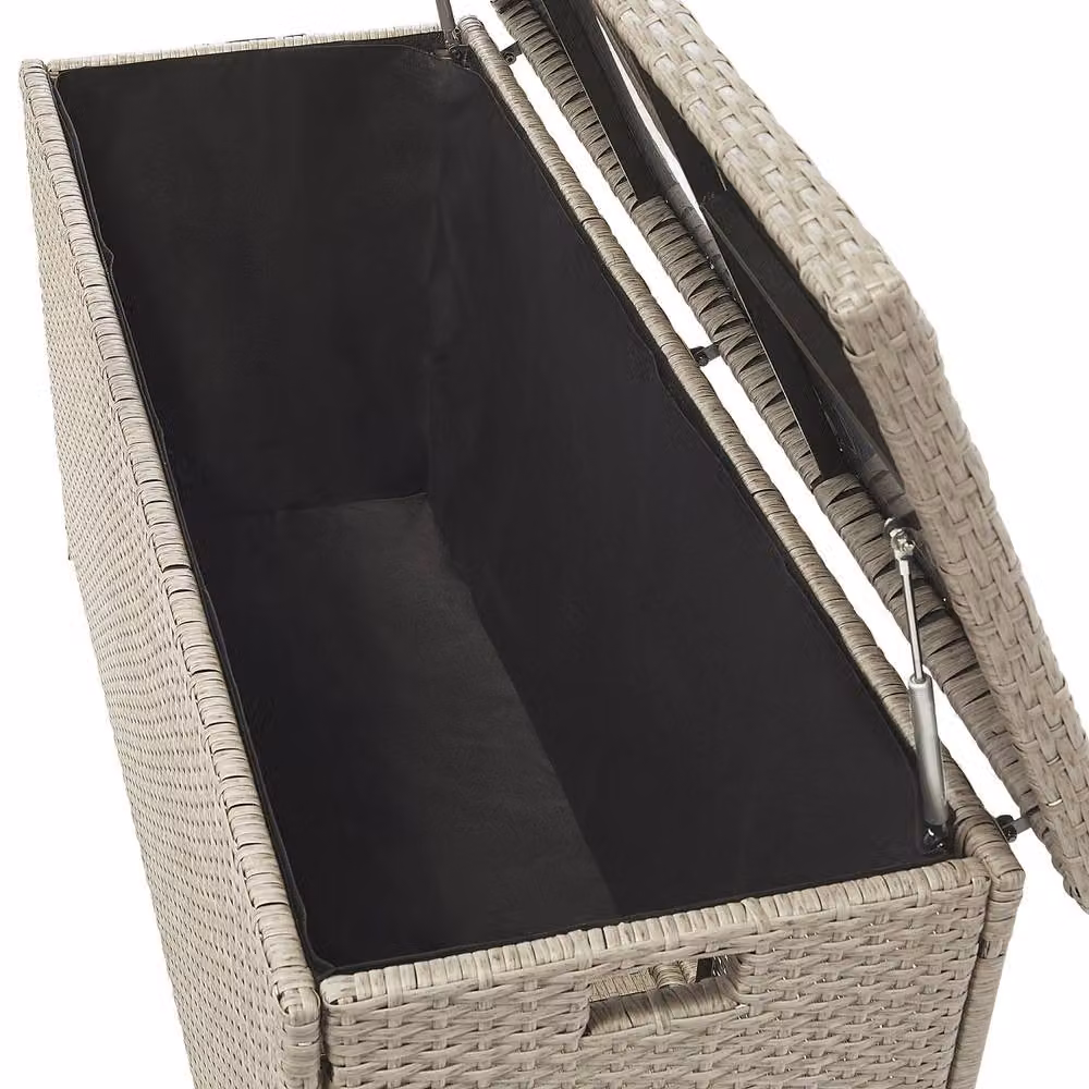 Wyld and Coco Outdoor Storage Box in Beige Faux Rattan, W/D/H: 126 x 46 x 63 cm – 4