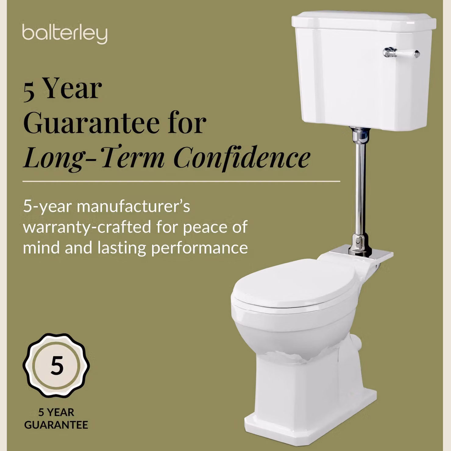 Balterley Traditional Mid Level Toilet Set with Cistern, Handle and Soft Close Seat in White – 3