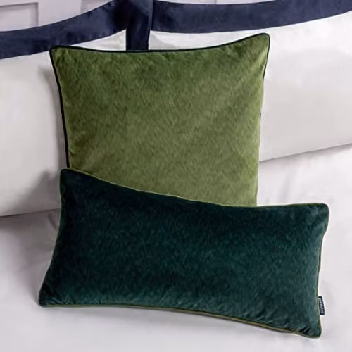 Paoletti Torto Mottled Velvet Contrast Piped Square Cushion in Green, W/D/H: 50 x 50 x 50 cm – 4