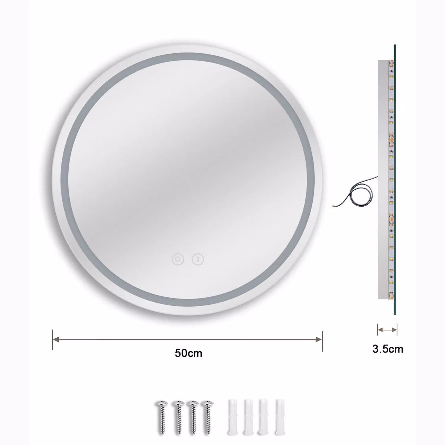 Dprodo Round LED Bathroom Vanity Mirror with 3 Colour Temperatures in Natural White – 5