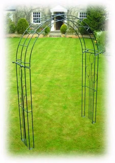 Poppyforge Traditional Steel Flower Arch in Dark Green with Ground Spikes, H: 256.6 cm, W: 200.0 cm, D: 170.2 cm