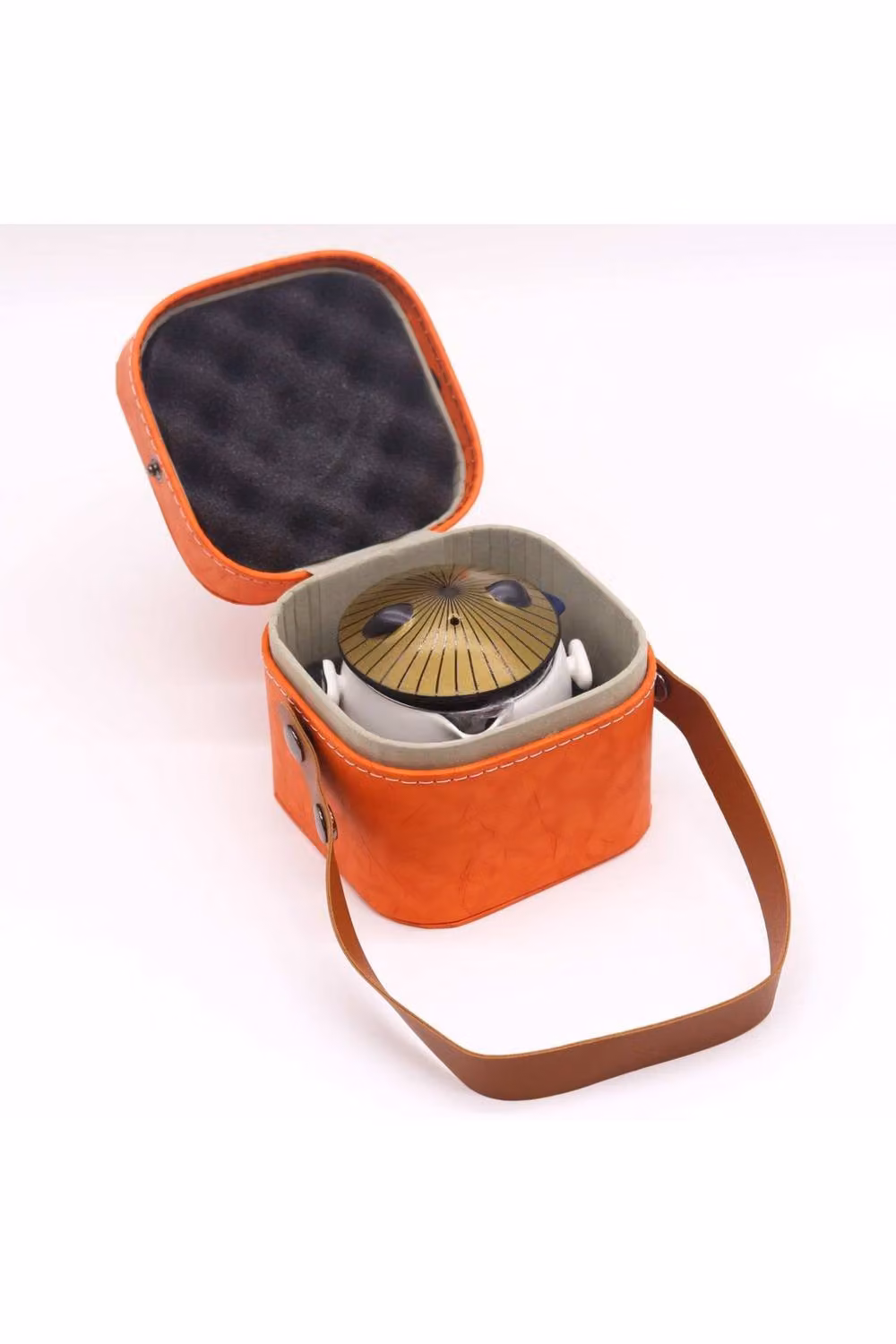 KDMD Kung Fu Panda Ceramic Teapot Set with 2 Cups, Infuser and Travel Case in Gold, Orange and White – 3