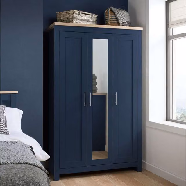Birlea Highgate Three Door Wardrobe with Mirror in Navy Blue