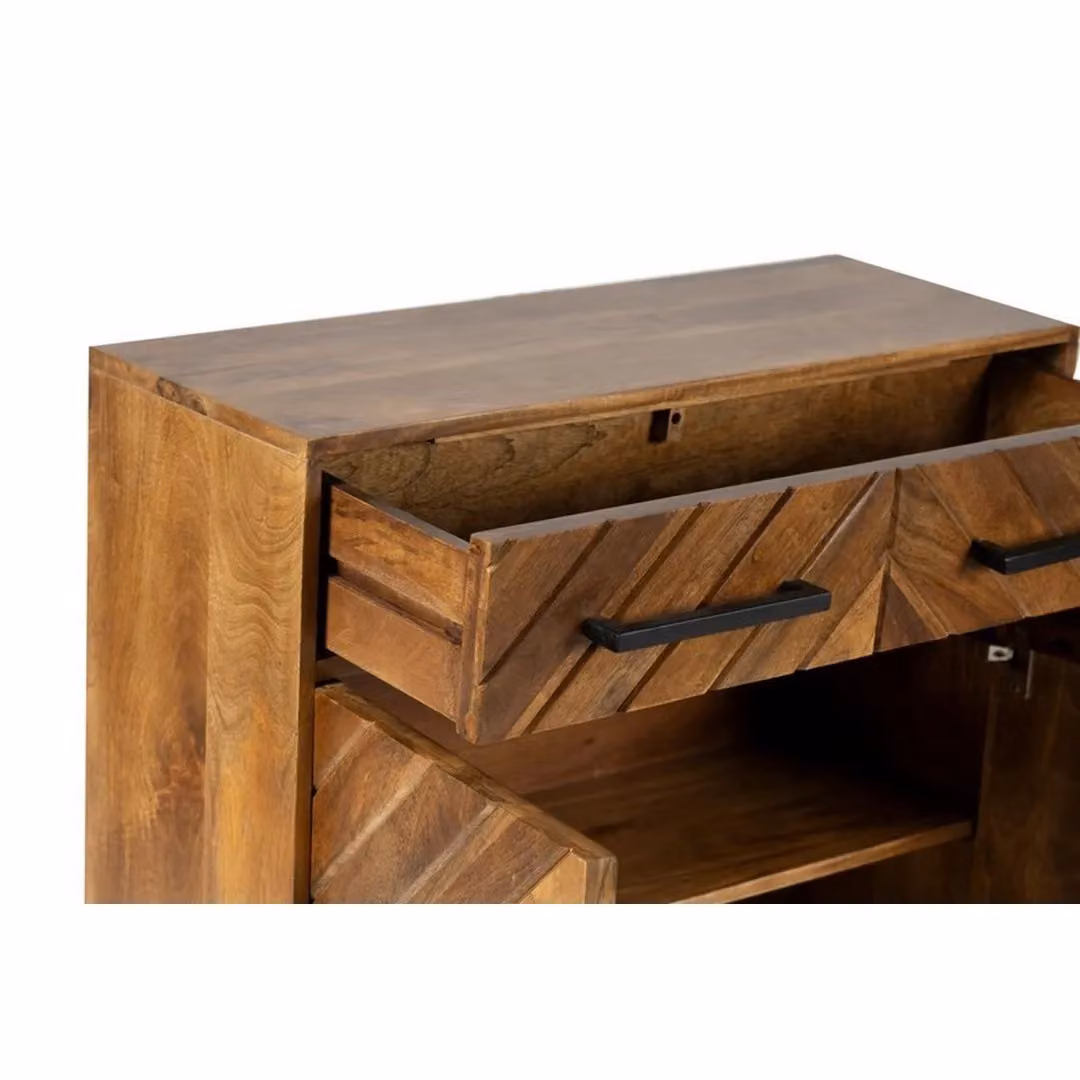 Jaipur Furniture Ltd Parquet 2 Door 1 Drawer Cabinet in Brown Mango Wood and Iron, W80 x D30 x H90 cm – 5
