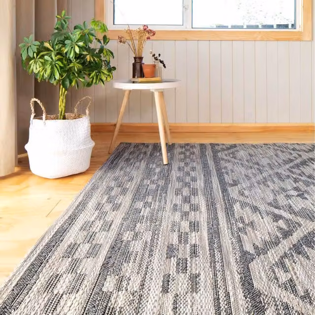 The Rug House Moroccan Aztec Pattern Outdoor Rug in Grey, W: 230 cm, D: 160 cm