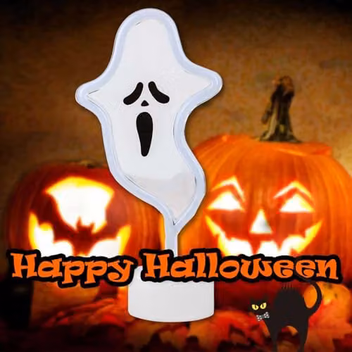 VFM e-Store Neon Ghost Table Light Halloween Decoration, White, W: 20 cm, H: 26 cm, D: 20 cm – 5