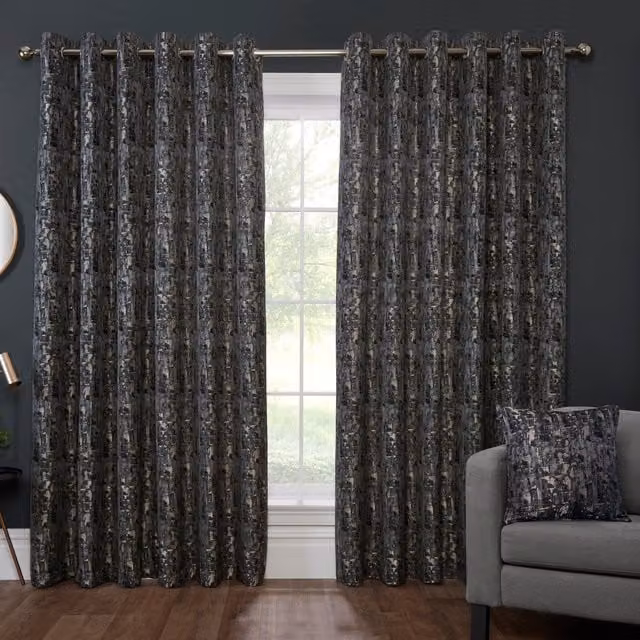Divante Aster Graphic Eyelet Curtain Panel in Anthracite Grey, W: 183 cm