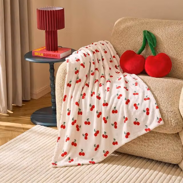 OHS Cherry Embossed Ultrasoft Floral Fleece Throw Thermal Blanket in Cream, W/D/H: 125 x 150 cm – 1