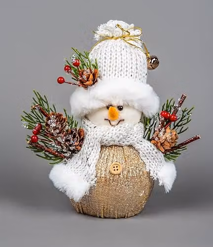 SHATCHI Snowman Figure Christmas Tabletop Centrepiece in Gold, White and Red, Height: 19 cm – 2