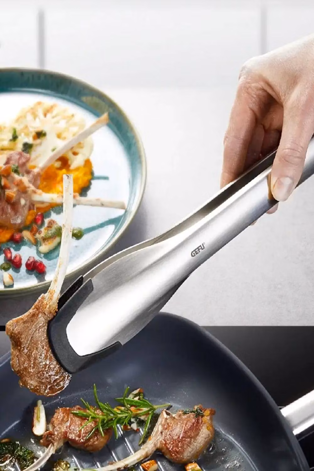 Gefu CAPTO Heat-Resistant Stainless Steel and Silicone Kitchen Tongs in Silver – 2