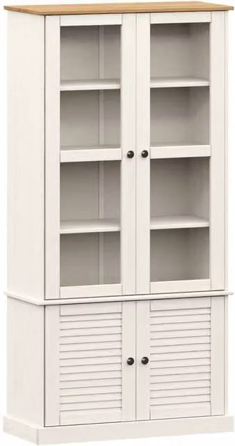 Berkfield Home VIGO White Glass Display Cabinet in Solid Pine Wood, W/D/H: 85 x 35 x 170 cm