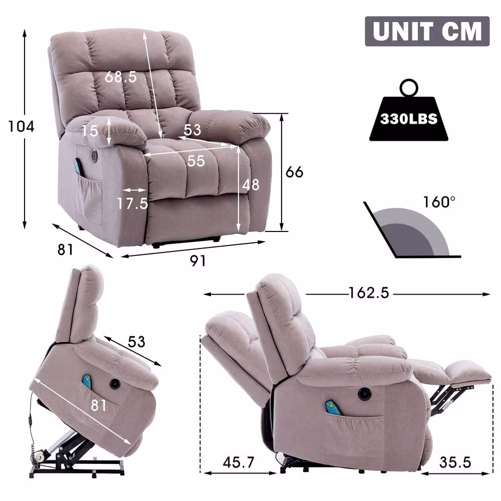 Matteo Electric Power Lift Recliner Chair in Beige Velvet Fabric – 2