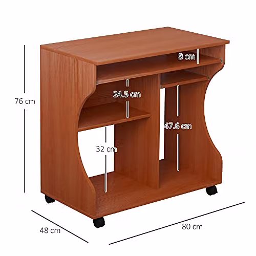 HOMCOM Modern Computer Desk with Castors and Sliding Keyboard Tray, Brown, W: 80 cm, D: 48 cm, H: 76 cm – 3