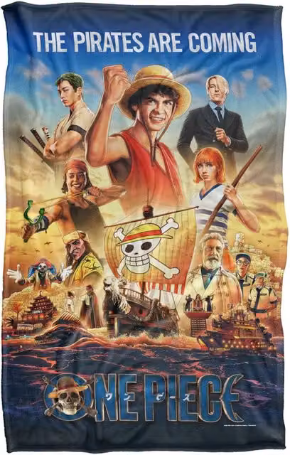 Netflix One Piece Straw Hat Crew Officially Licensed Super Soft Fluffy Polyester Throw Blanket, Multicolour, W: 152 cm, D: 127 cm