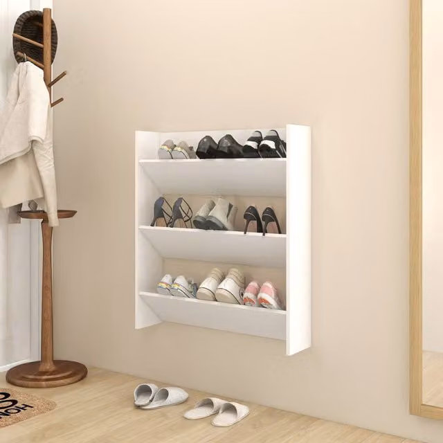 Berkfield Home Wall Mounted Shoe Cabinet in White, W/D/H: 80 x 18 x 90 cm – 1