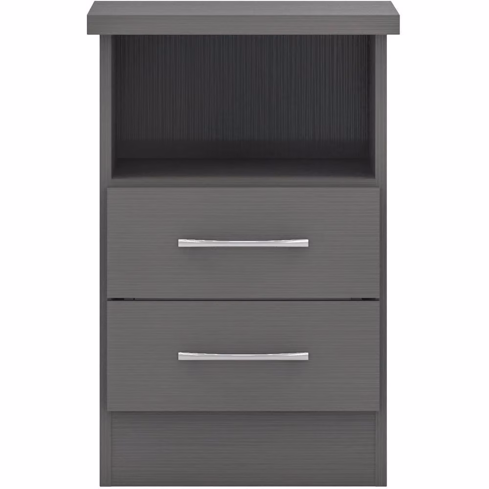 FORGEVIO Grey Modern 2 Drawer Bedside Chest with Geometric 3D Effect – 2