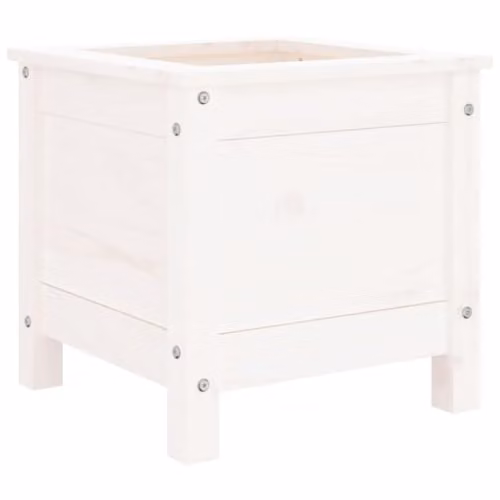 vidaXL White Wooden Garden Planter Tub W/D/H: 40 x 40 x 39 cm