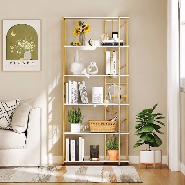 Costway 5-Tier Modern Geometric Metal Bookcase in White