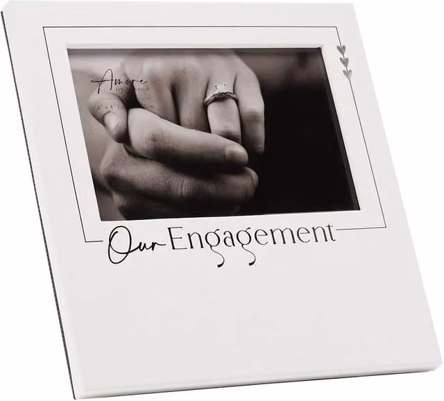Juliana Amore Our Engagement Wedding Gift Photo Frame, White and Silver, W/H: 15.24 x 10.16 cm