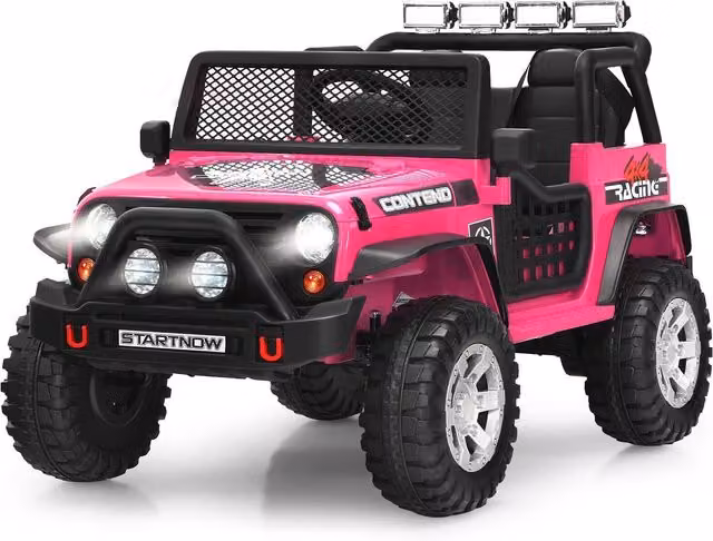 Costway Kids Electric Ride on Truck with Parent Remote Control and Light and Sound Effects, Pink
