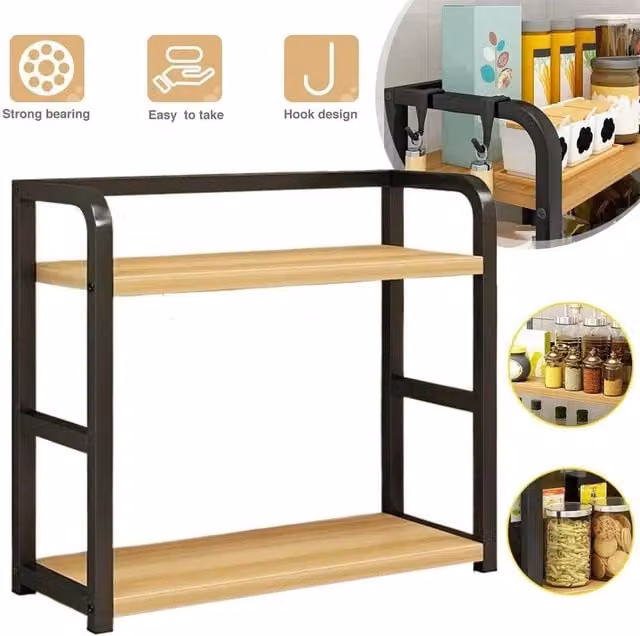 FLAVORA 2 Tier Spice Rack and Coffee Station Organiser in Brown