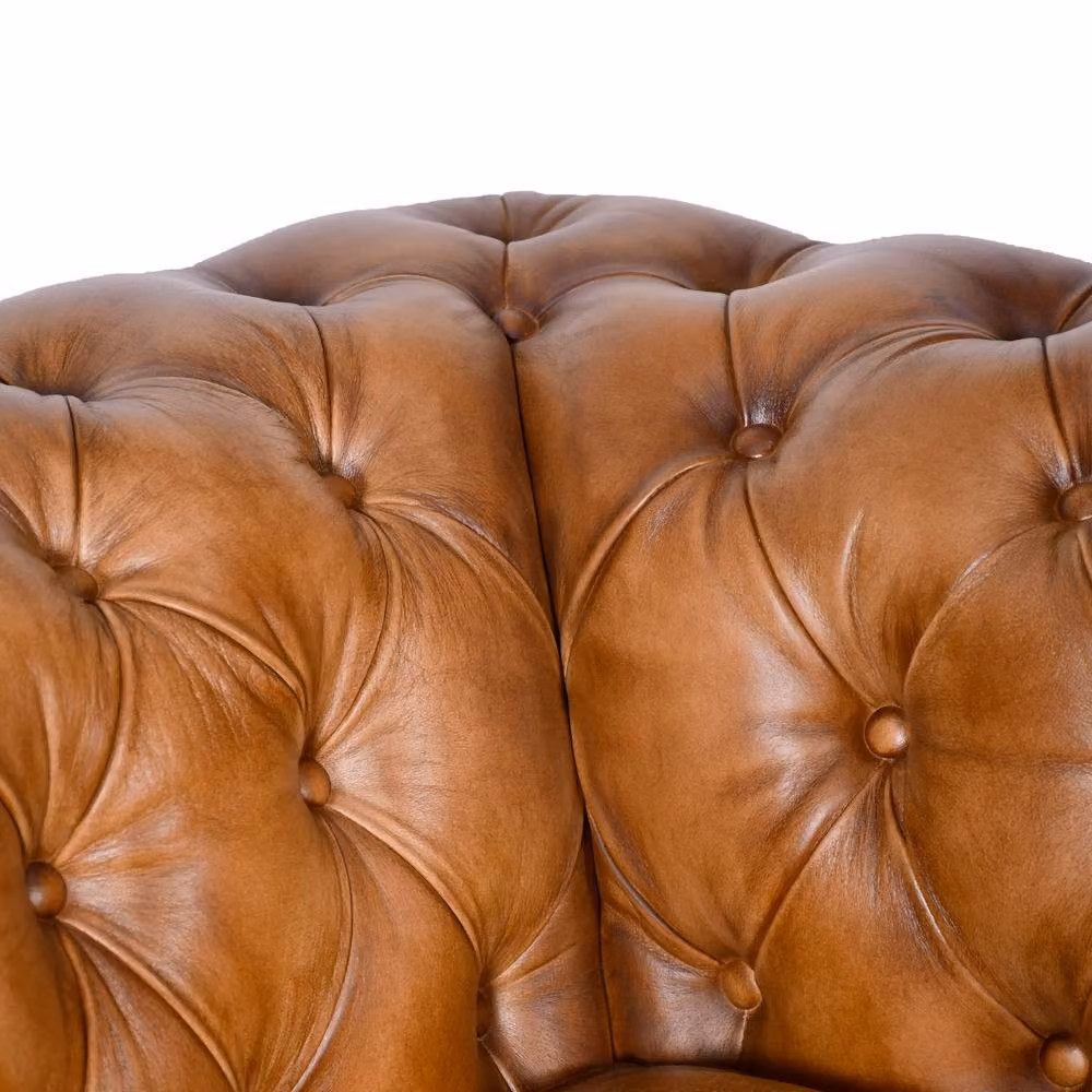 Elm Home And Garden 2 Seater Chesterfield Sofa in Brown Tan Genuine Leather with Solid Wood Frame – 3