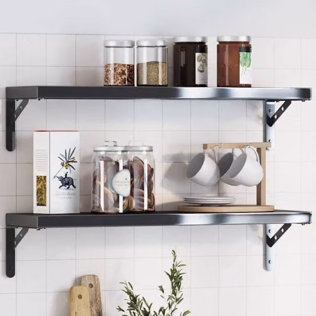 Berkfield Home Black Stainless Steel Wall Mounted Shelf Brackets, 4 Pack, W: 20 cm, D: 14 cm, H: 2.5 cm