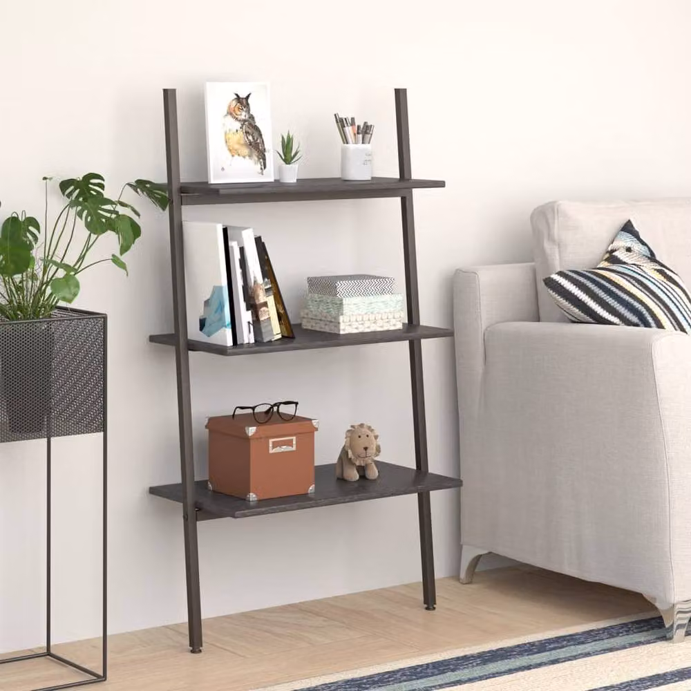 Berkfield Home Practical 3-Tier Leaning Ladder Shelf in Black, W/D/H: 64 x 34 x 116 cm – 2