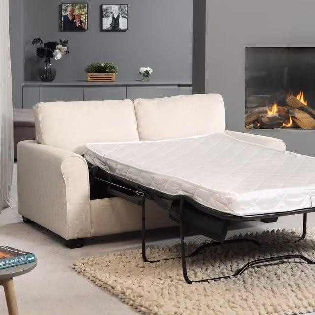 Artemis Home Dawson Upholstered Fabric Sofabed in Beige with Solid Wood Frame and Pull Out Drawer, 100 x 200 cm