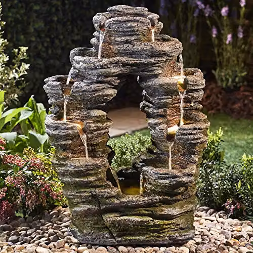 Clifford James Serenity Double-Sided Rock Cascade Water Feature in Grey, Height: 79 cm – 2