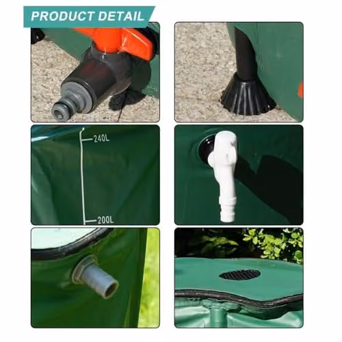 Gr8 Garden Green Collapsible PVC Rain Barrel with Zipped Lid and Drain Tap, 250 l – 8