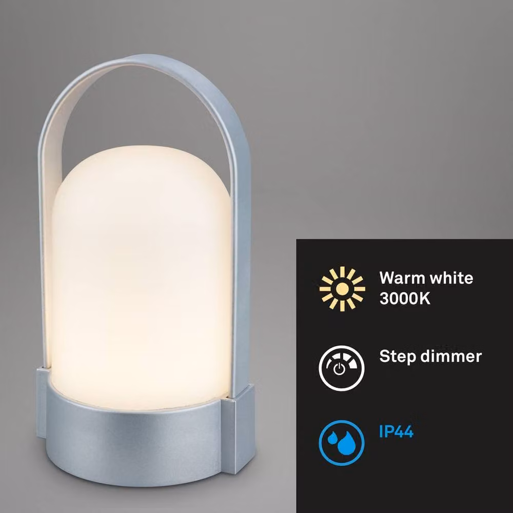 Briloner Wireless Rechargeable LED Table Lamp in Matte Chrome, IP44 Dimmable Touch Light, H x W x D: 15.5 x 9 x 8 cm – 2