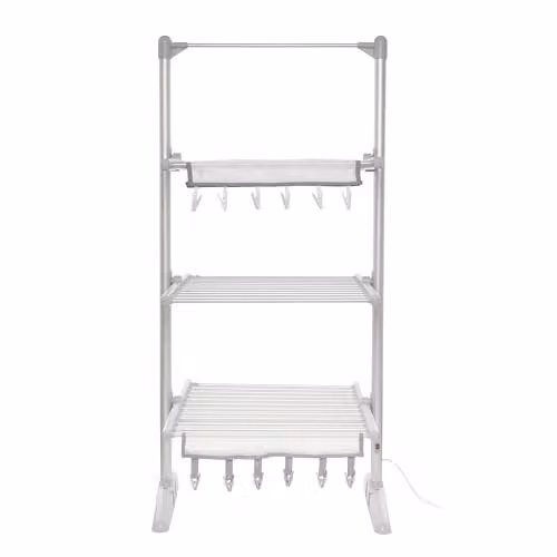 PIFCO 3 Tier Heated Clothes Airer in Silver and White, Electric Foldable Drying Rack with 36 Heated Bars