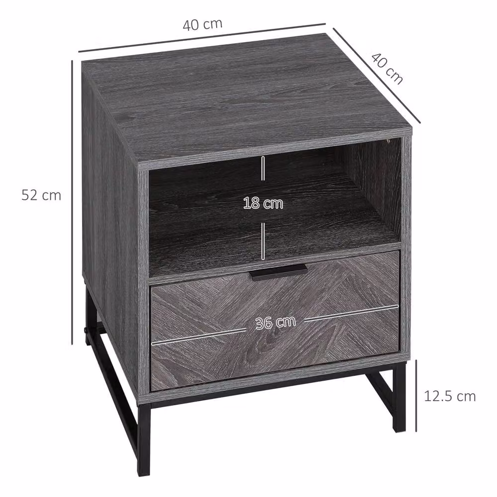 ERGOVEXA Industrial Bedside Table with Drawer and Shelf in Dark Grey and Black – 2
