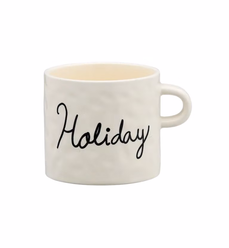 Anna + Nina Holiday Tea Mug, White Stoneware